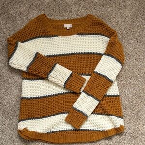SO Women's Mustard and Cream Striped Sweater